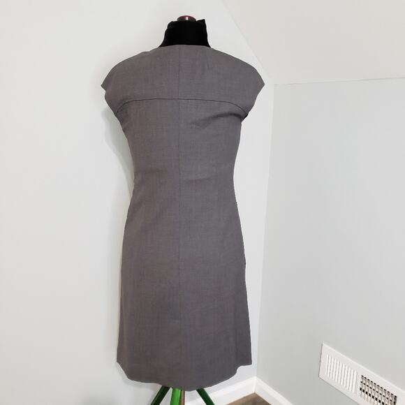 ECCOCI Gray Paneled Round Neck Cap Sleeve Zipper Front Midi Sheath Dress - Picture 4 of 12